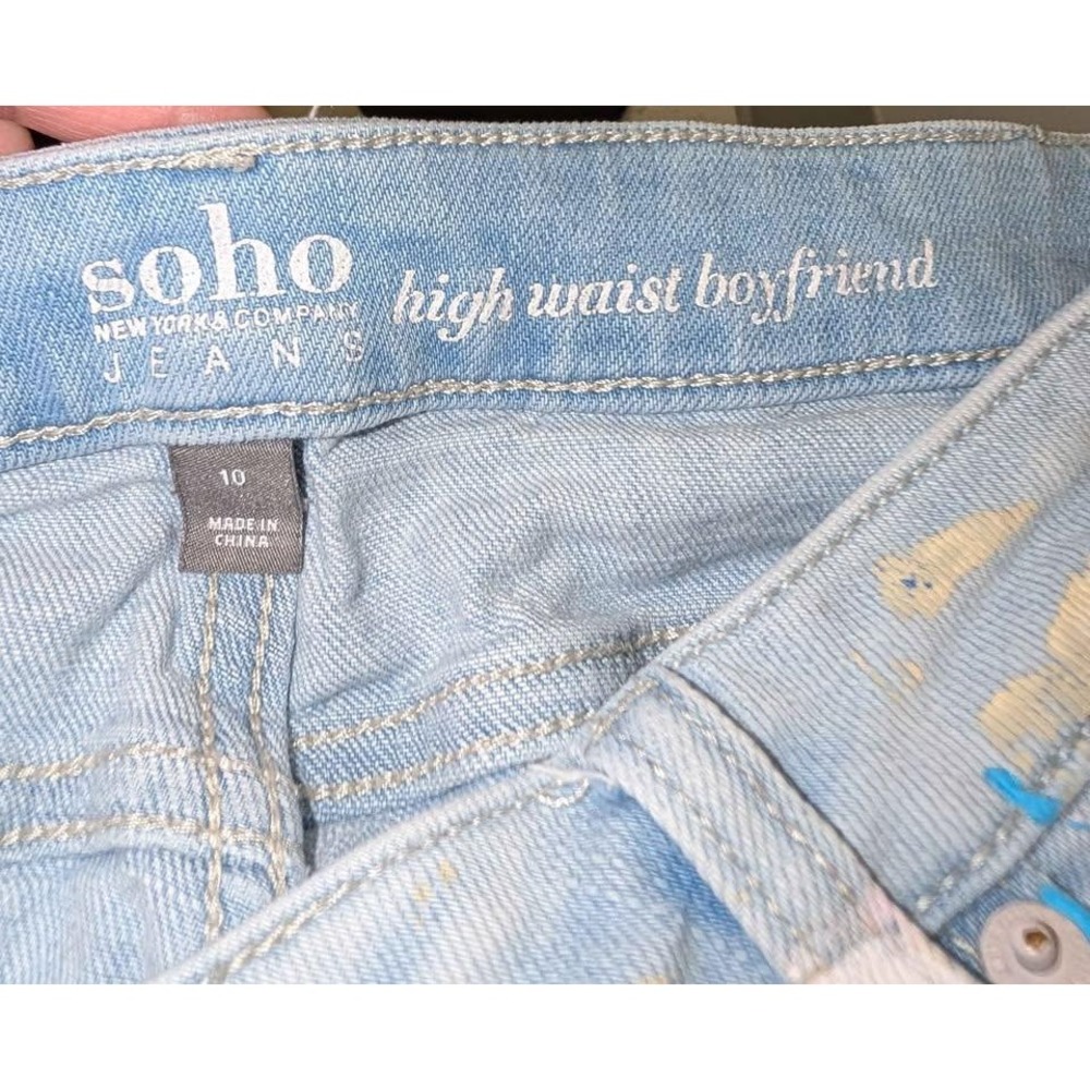 SoHo High Waist Boyfriend Jeans Painted Abstract Art Denim Size 10 - Picture 3 of 7